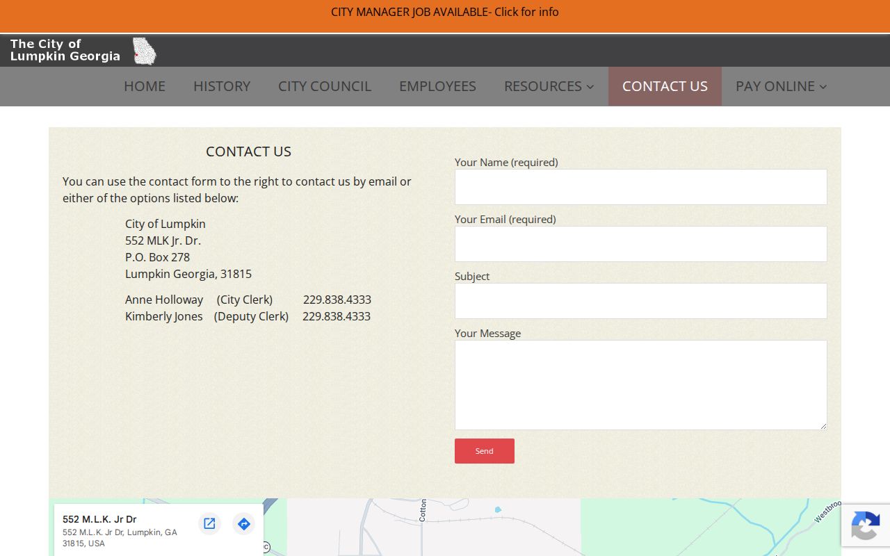 Lumpkin criminal records City Hall contact form