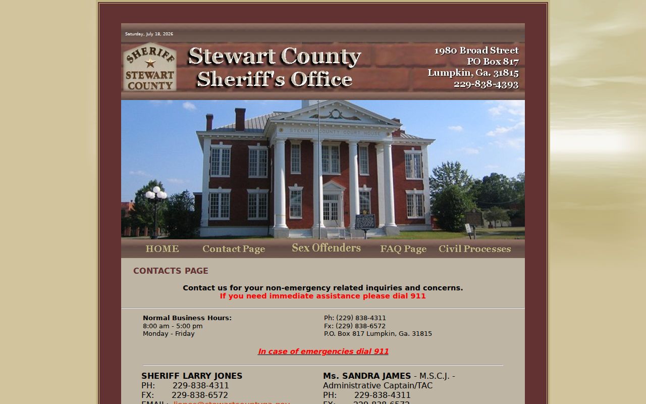 Stewart County arrest records Sheriff contact page