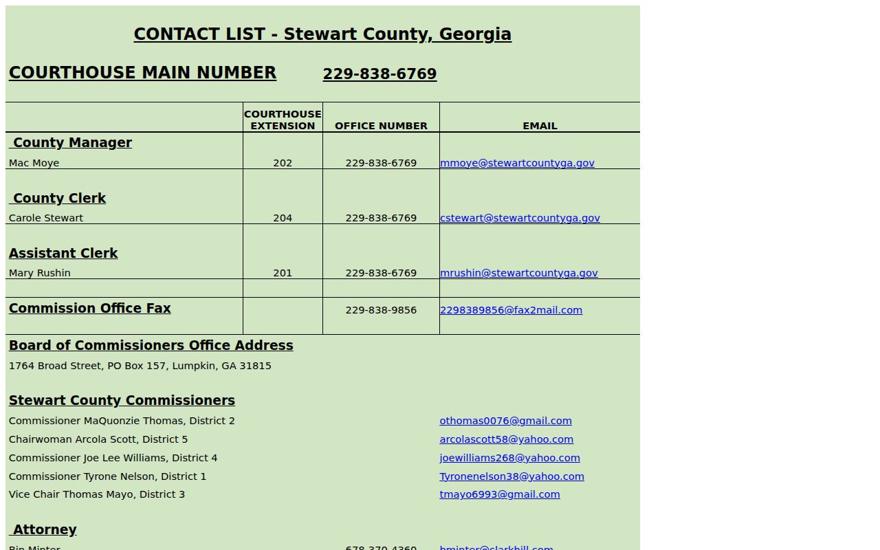 Stewart County criminal records office directory