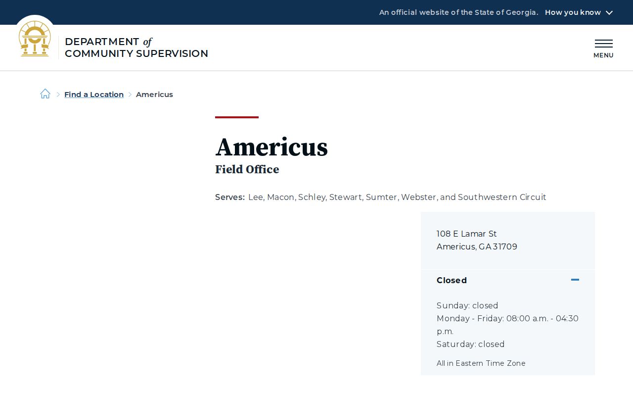 Stewart County criminal records DCS Americus supervision office