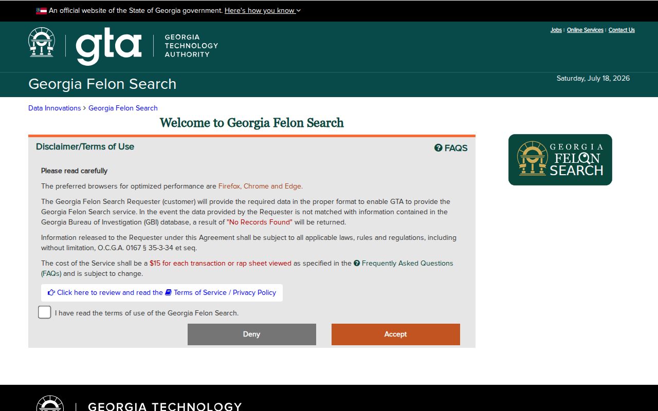 Stewart County criminal history Georgia Felon Search interface